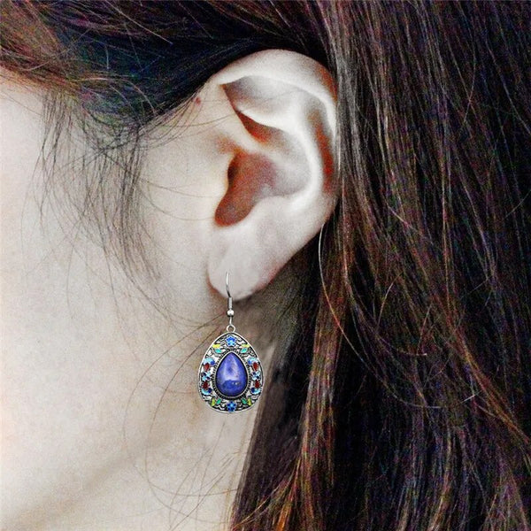 Vintage Water Drop Quartz Lapis Earrings For Women