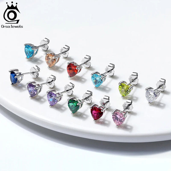 925 Sterling Silver Classic Birthstone Stud Earrings For Women