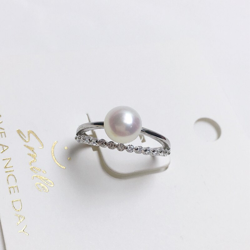 New Trendy Pearl Ring Natural Freshwater Pearl 925 Sterling Silver Good Quality Zircon Ring