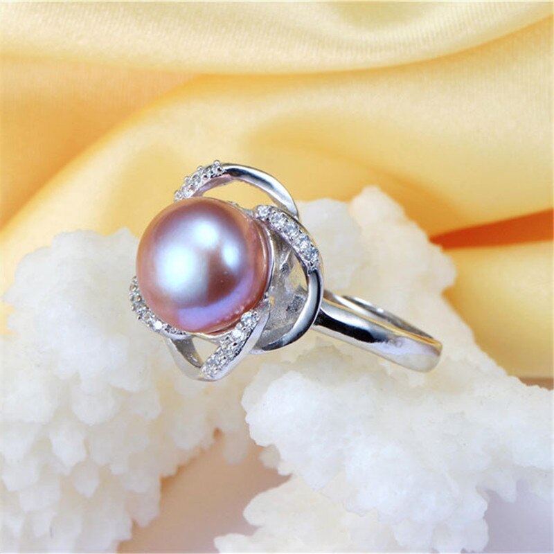 AAAA High Luster White Bread Round Freshwater Adjustable Ring For Women