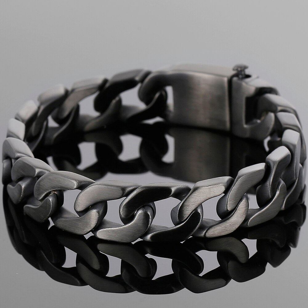 Polished Brushed Matte Black Stainless Steel Bracelet For Men