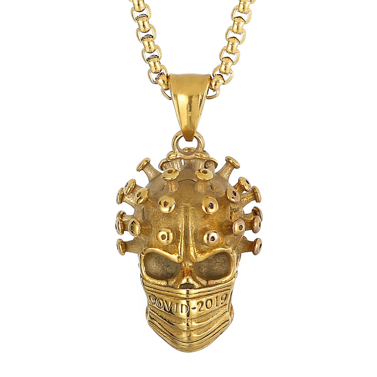 Stainless Steel Gothic Biker Skull Men Pendant Necklace