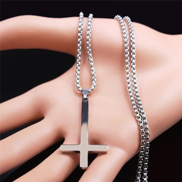 Witchcraft Pagan Stainless Steel Upside Down Cross Necklace Women/Men