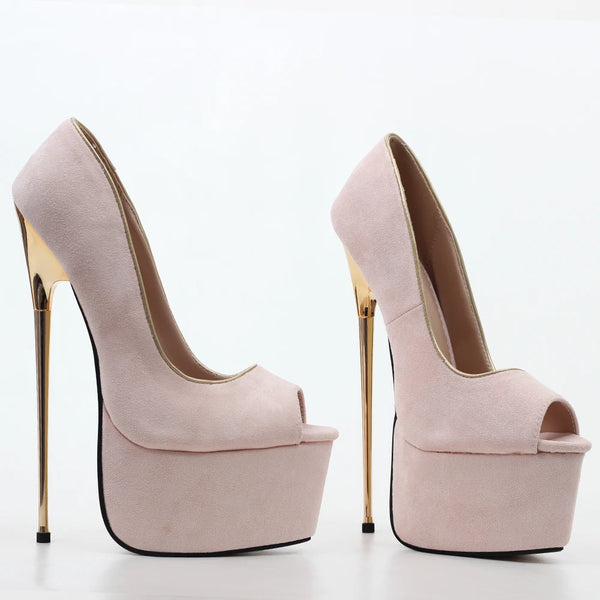 New 22CM Super High Heel Platform Peep Toe Gold Metal Spike Heel Pumps Women