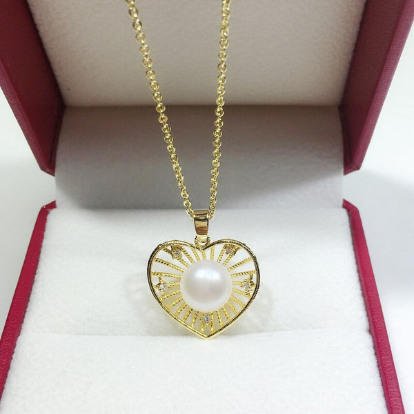 Gold Color Heart Necklace Natural Freshwater Pearl Pendant