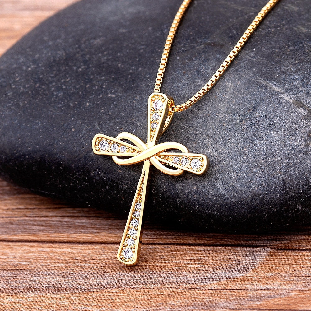 Top Quality Cubic Zirconia Cross Pendant Choker Chain Necklace Men Women