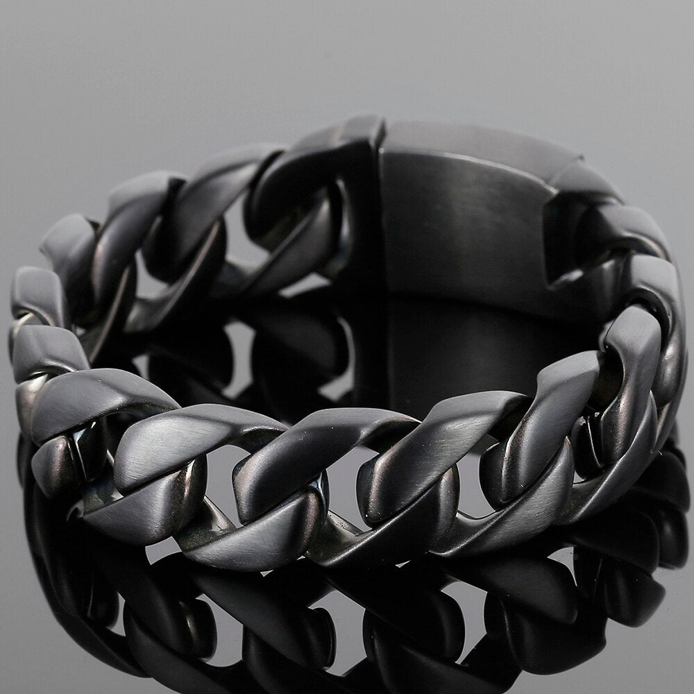 Polished Brushed Matte Black Stainless Steel Bracelet For Men