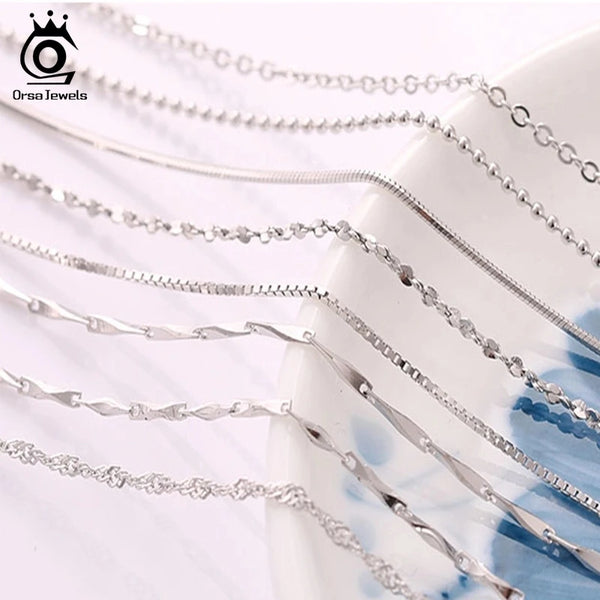 Real 925 Silver Link Chain Necklace For Women Men Basic Neck Chain