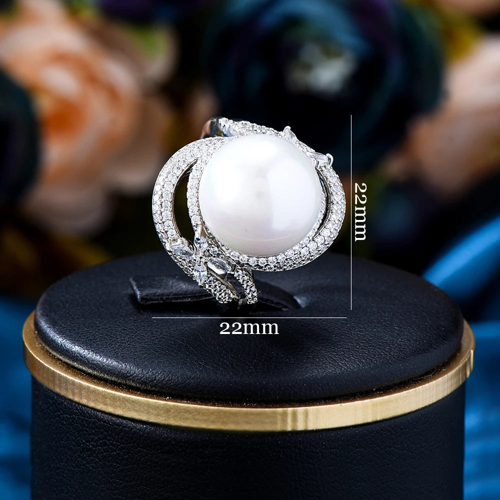 New Luxury Big Pearl Rings For Noble Women Party Daily Jewelry  Bridal Lady Finger Rings Gift