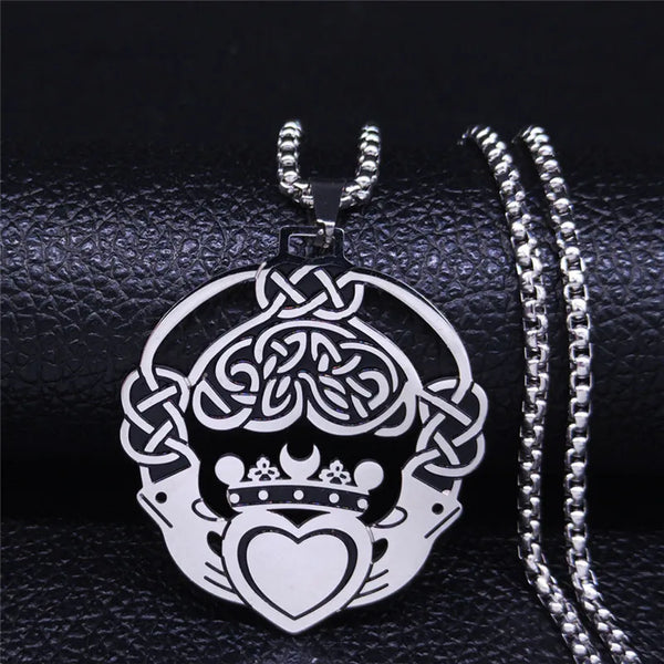 Knotwork Claddagh Heart Stainless Steel Necklace for Women