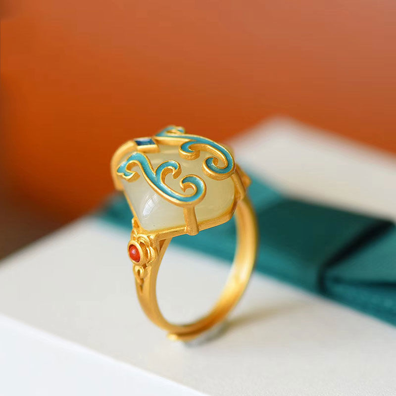 New silver Chinese retro enamel ring