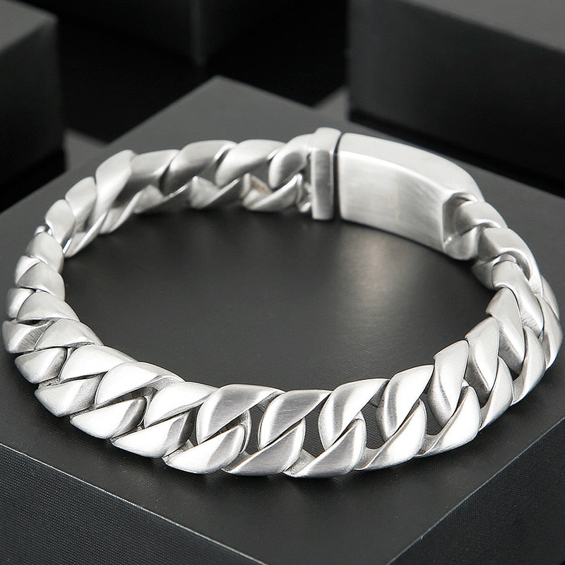 Matter Brushed 316L Stainless Steel Men's Wrist Bracelet Man 12MM Link Chain Men