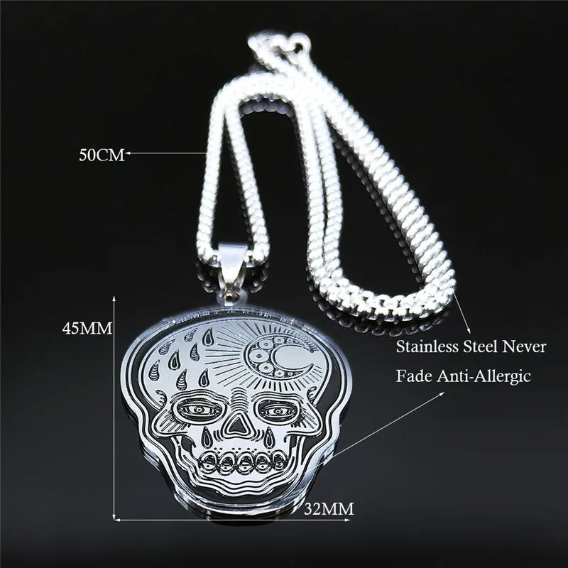 Stainless Steel Gothic Mexican Sugar Skull Necklace for Women