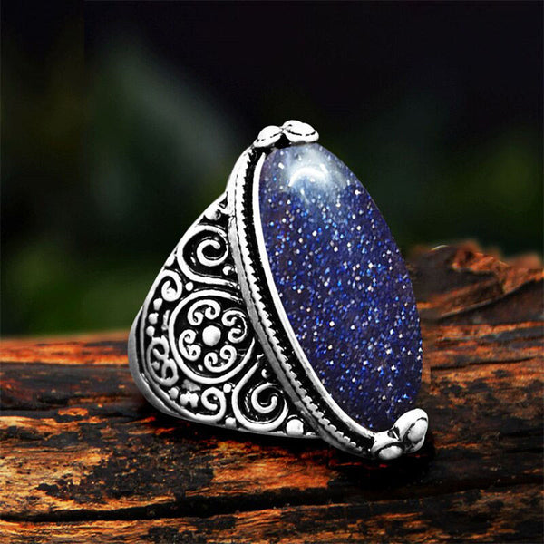 Irregular Eye Shape Dark Blue Sequins Stone Rings For Women