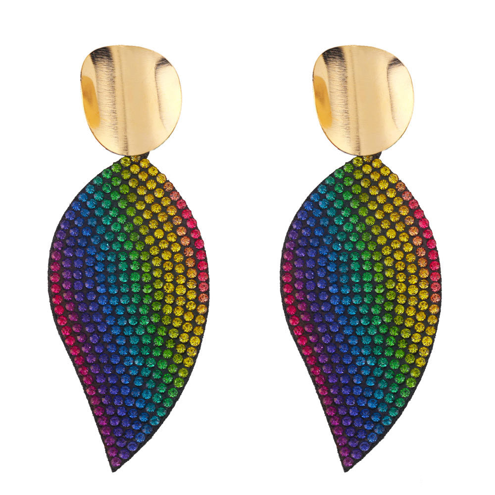 Rainbow Colors Heart Earrings For Women Alloy Leaf Big Drop Dangle Earrings