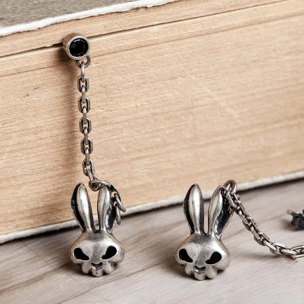 925 Sterling Silver Creative Cute Evil Rabbit Skull Drop Earring