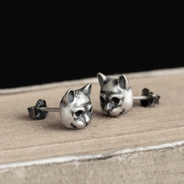 925 Sterling Silver Creative Retro Cat Stud Earring Punk Street Style Ear Pin for Men Women