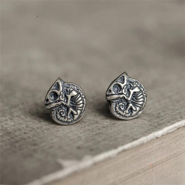 925 Sterling Silver Creative Retro chameleon Skull Stud Earrings For Men Women