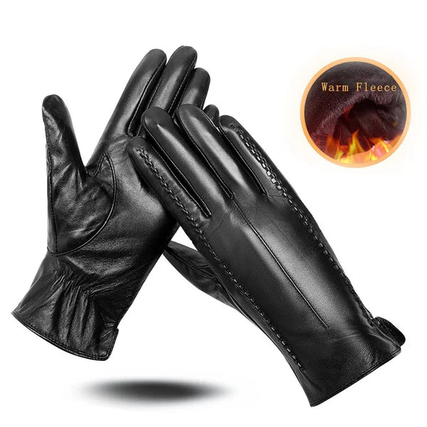 DENIM Genuine Leather Sheepskin Women Gloves 
Winter