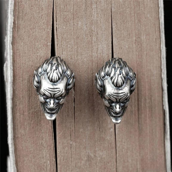 925 Sterling Silver Creative Retro Oxidized Black Punk Clown Stud Earring