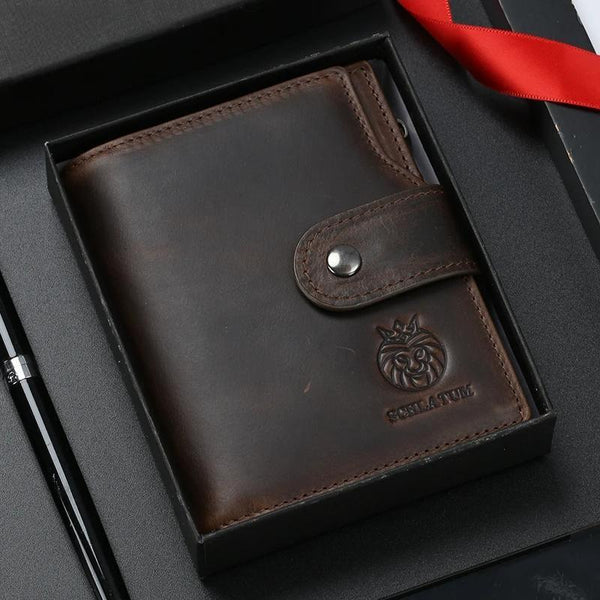 Genuine Leather Men Business Wallet RFID Men Card Id Holder Coin Purse Travel Wallet