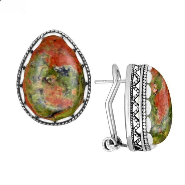 Retro Water Drop Unakite Stud Earrings For Women