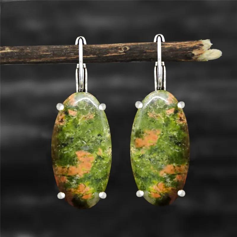 Big Vintage Natural Eye Stone Unakite Earrings For Women