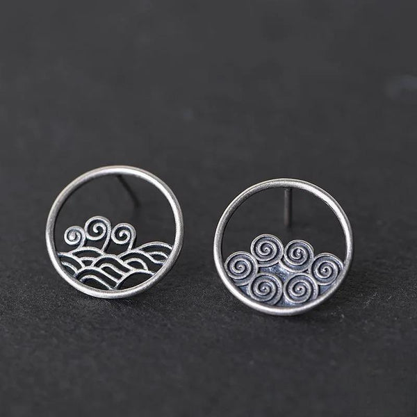 925 Sterling Silver Creative Retro Auspicious clouds Stud Earring