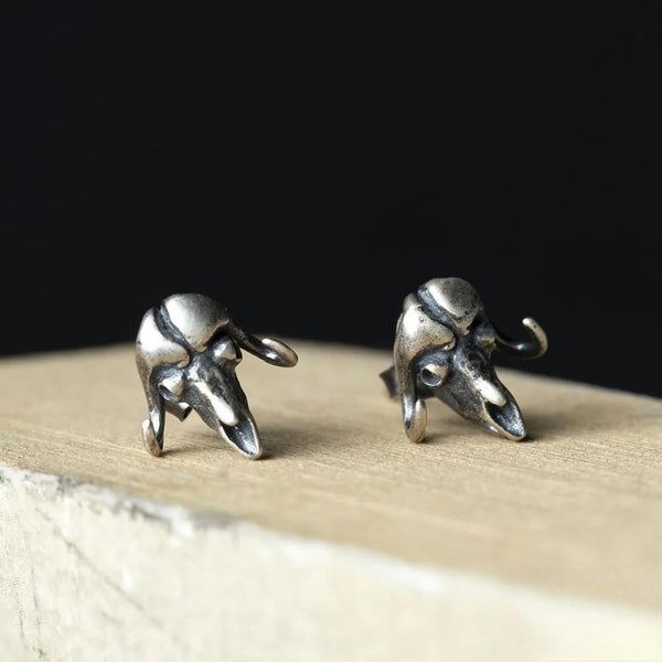 925 Sterling Silver Creative Retro Cow Skull Stud Earring Trendy Street Gothic Punk Style For Men Women