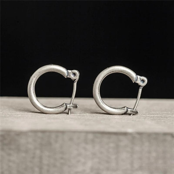 925 Sterling Silver Creative Retro D-Shape Half Circle Hoop Earring