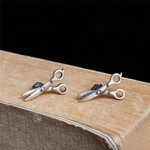 925 Sterling Silver Creative Retro Edward Scissorhands Stud Earring