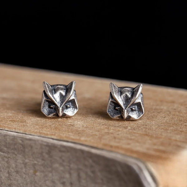 925 Sterling Silver Creative Retro Geometry Owl Stud Earring