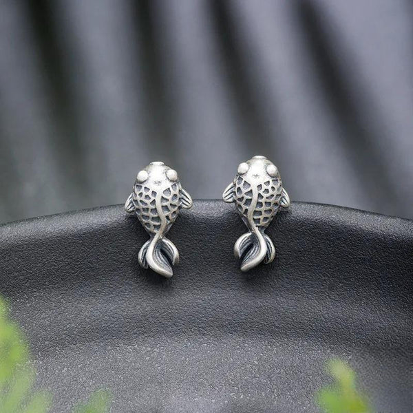 925 Sterling Silver Creative Retro Goldfish Stud Earring