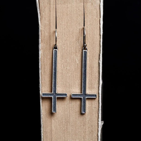 925 Sterling Silver Creative Retro inverted cross Drop  Earrings Punk Street Style Men Women