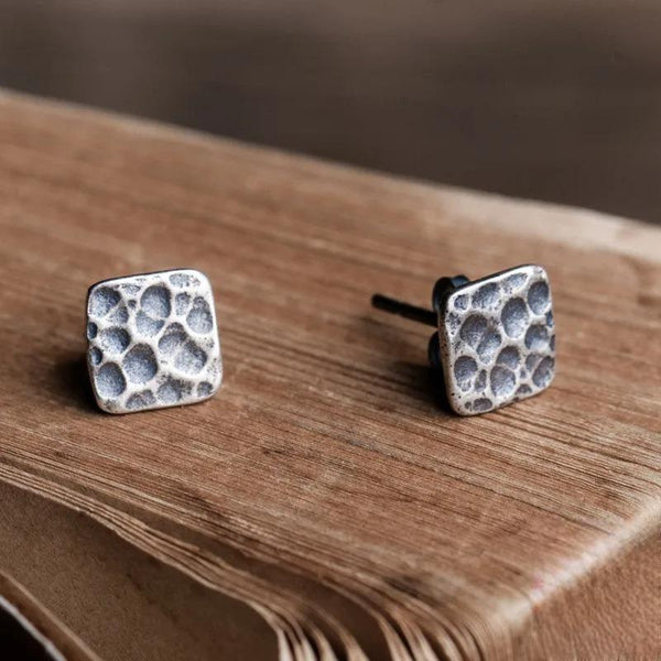 925 Sterling Silver Creative Retro Lunar surface square Stud Earring