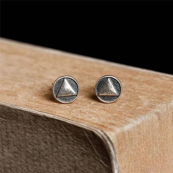 925 Sterling Silver Creative Retro Round Triangle Stdu Earrings Punk Men Women Stud Earrings