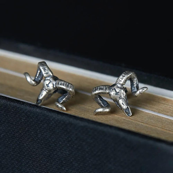 925 Sterling Silver Creative Retro Satan Goat Head Stud Earring