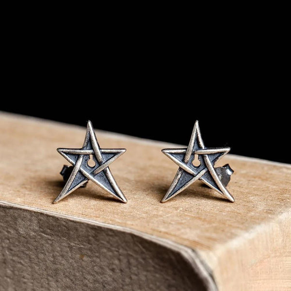 925 Sterling Silver Creative Retro Simple Inverse Pentagram Demon Stud Earring