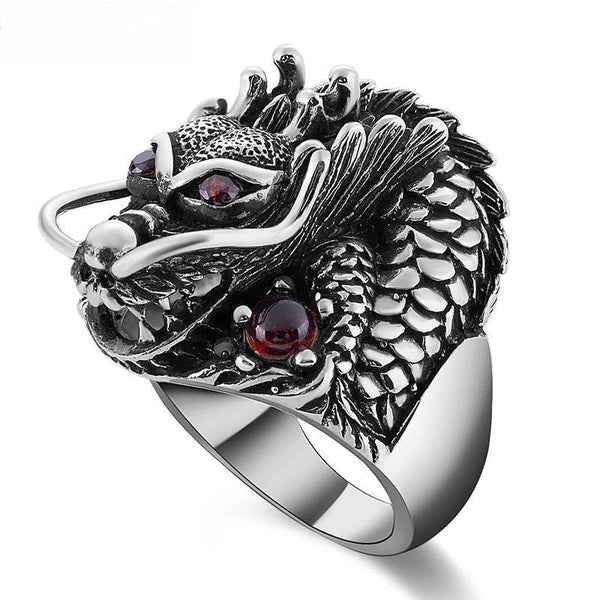 Solid 925 Sterling Silver Dragon Red Zircon Eye Domineering Men Ring