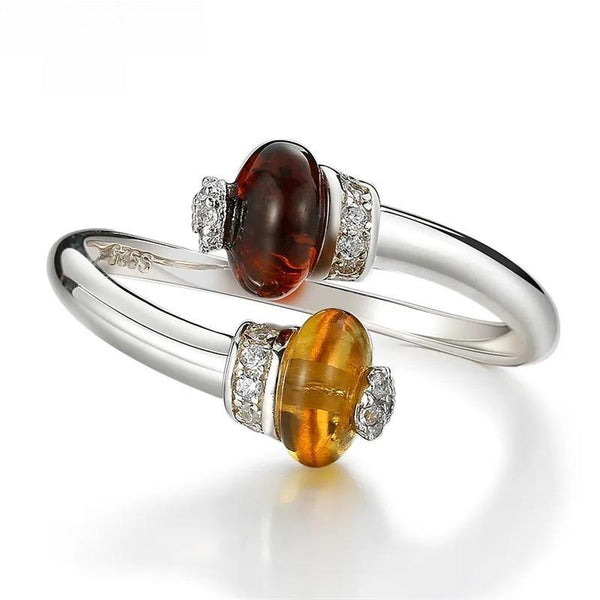 Nature Style Yellow Stone Rings 925 Sterling Silver Open Ring