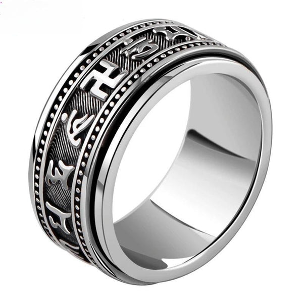 Real 925 Sterling Silver Spinner Ring Vintage Six Words Mantra Mens Signet Rings