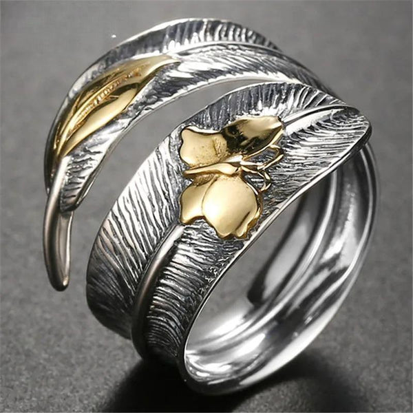 925 Sterling Silver Ring for Men Women Leaf & Butterfly Adjustable Rings