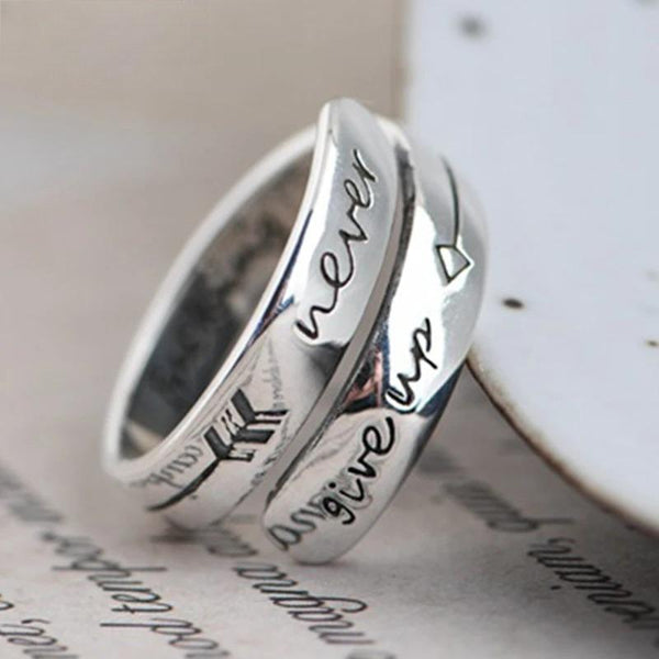 925 Sterling Silver Retro Fashion Never Give Up Silver Rings Women's