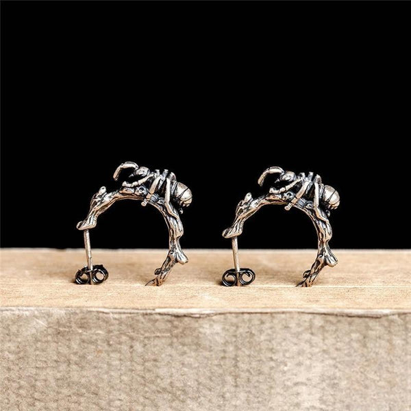 Personalized Design Vintage 100% 925 Sterling SIlver Ants On The Tree Stud Earring