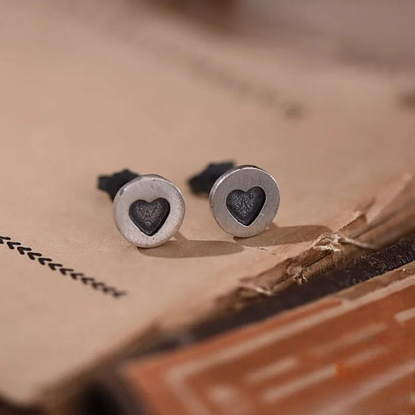 925 Sterling Silver Heart Round Stud Earrings