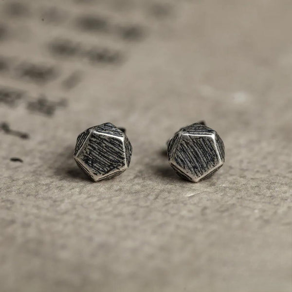 925 Sterling Silver Three-dimensional Pentagon Geometric Shape  Rivet Stud Earrings