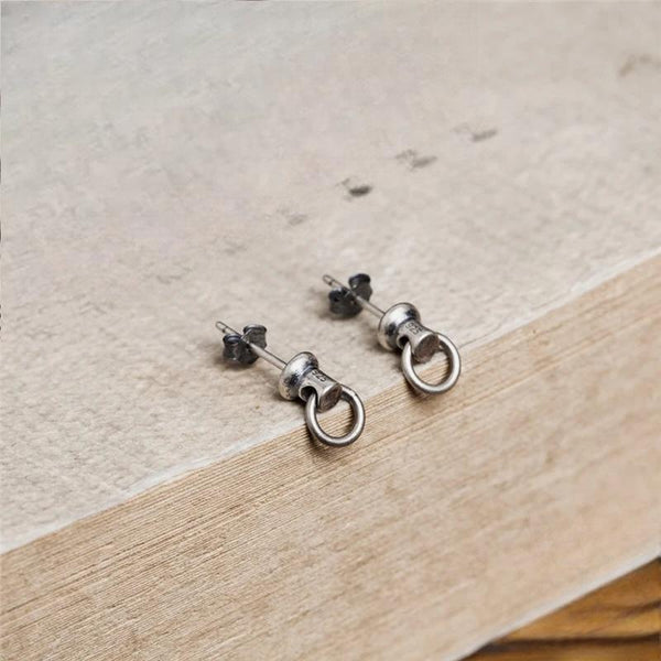 925 Sterling Silver Men Women Creative Retro Door knocker pull ring Stud Earring