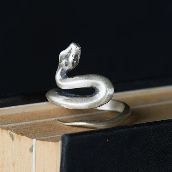 Punk 925 Sterling Silver Snake Adjustable Ring For Men Women