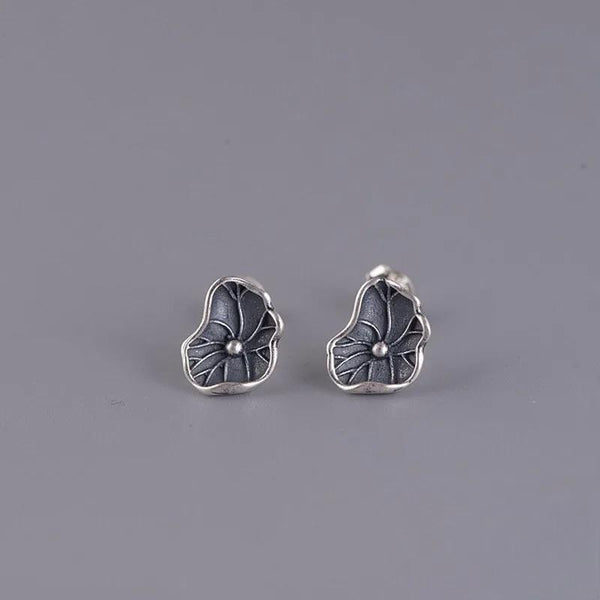 Punk Retro 100% 925 Sterling Silver Lotus Leaf Stud Earrings