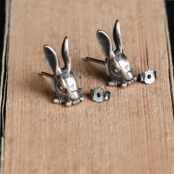 Punk Vintage 100% 925 Sterling SIlver Animal Style Rabbit Stud Earring Men Women